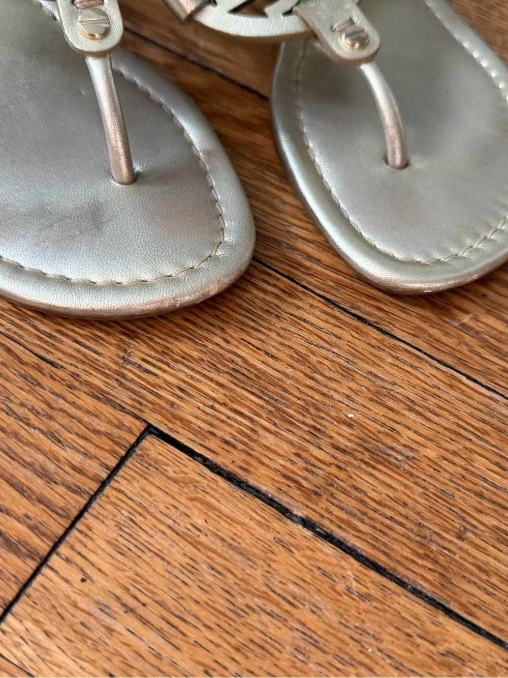 Tory Burch Metallic Gold Miller Logo Thong Sandals - Size 6